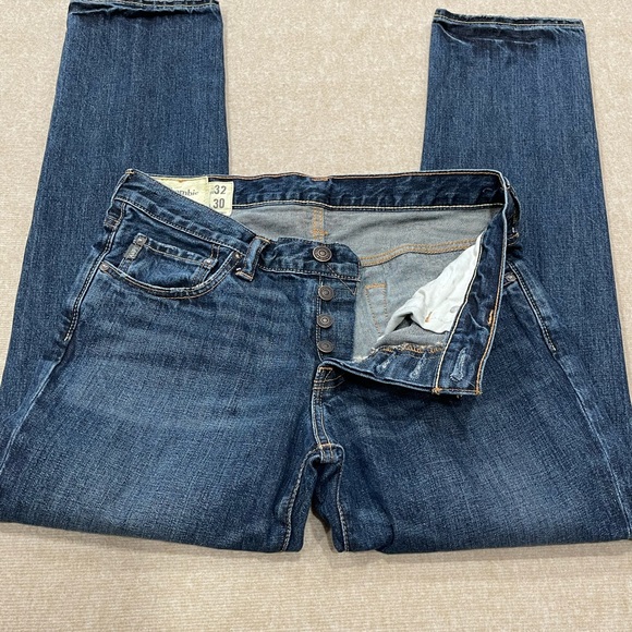 Abercrombie & Fitch Medium Wash Straight Leg Button Fly Denim Blue Jeans 32x30 - Picture 5 of 13